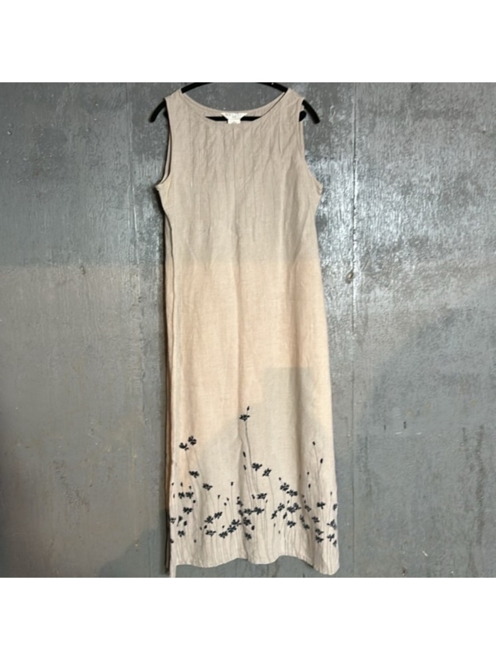 Vintage Linen Floral Maxi Dress, XL
